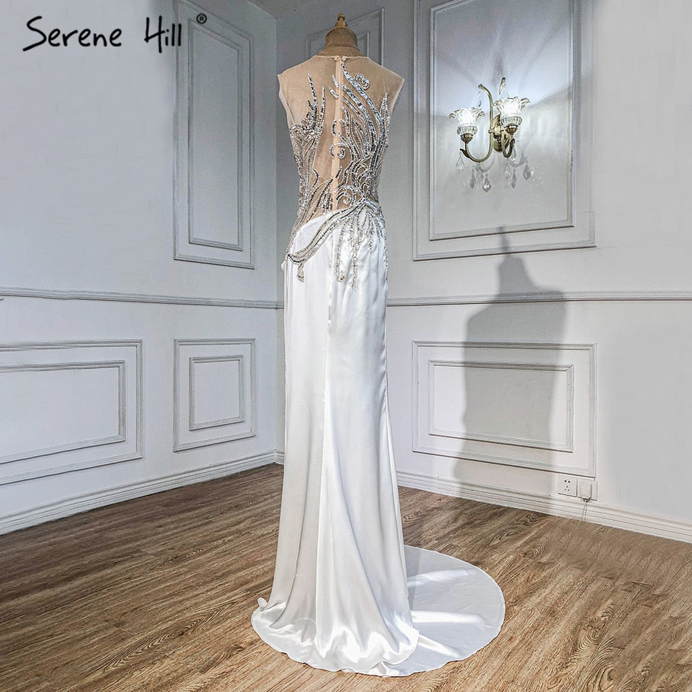 Beige Mermaid Overskirt Evening Dresses Gowns 2025 Satin Beaded Elegant For Women Party LA71199