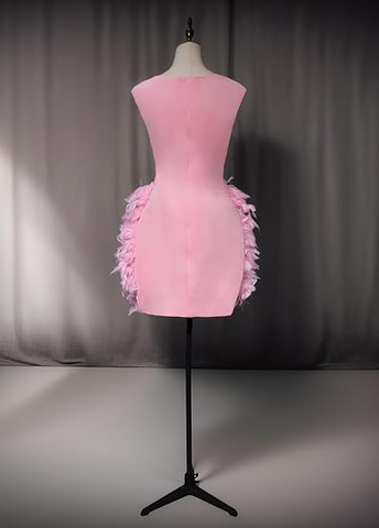 Robe de bal de luxe rose à plumes, robe d'anniversaire, robe de soirée de mariage Y2639
