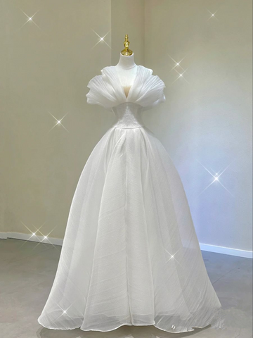 Chic White A-line Wedding Dress,White Bridal Dress Y2387