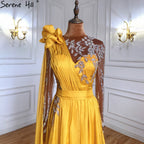 Blue Cape Sleeve Sexy Evening Dresses Gowns 2025 Beaded A-Line For Woman Wedding Party LA70308