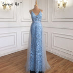 Pink Mermaid V-Neck Sexy Evening Dresses 2025 Handmade Flowers Sleeveless Tulle Formal Dress LA70431