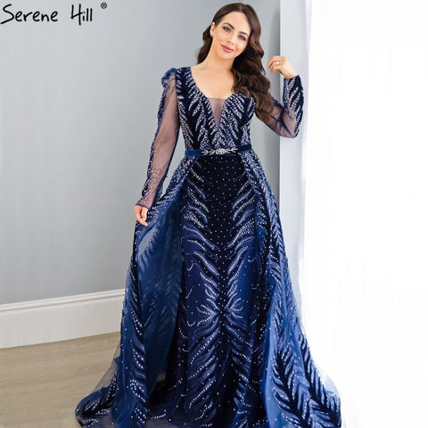 Vestido de noche de terciopelo rojo vino, mangas largas, diseño de lujo, con cuentas, vestido formal, talla grande 2025, LA60903 