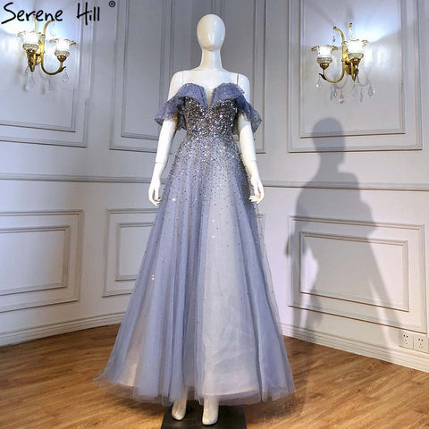 Blue A-Line Luxury Evening Dresses Gowns 2025 Sweetheart Beaded Bling Sexy For Women Party LA71478