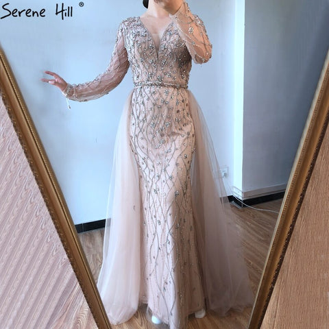 Dubai Luxury Grey With DetachableTrain Evening Dresses 2025 Long Diamond Mermaid Beading Formal Dress LA70341