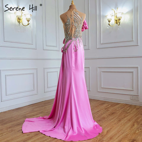 Beige Mermaid Overskirt Evening Dresses Gowns 2025 Satin Beaded Elegant For Women Party LA71199