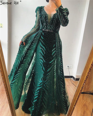 Vestido de noche de terciopelo rojo vino, mangas largas, diseño de lujo, con cuentas, vestido formal, talla grande 2025, LA60903 