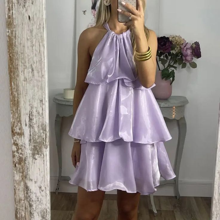 Robe de bal mini à volants en organza bleu simple, dos nu, Y8089