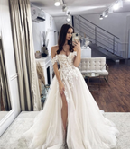Robe de mariée blanche en tulle et dentelle à épaules dénudées Y754