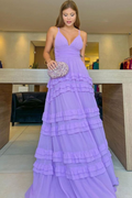 Lavender A-line V Neck Prom Dress Lavender Evening Dress Y6177