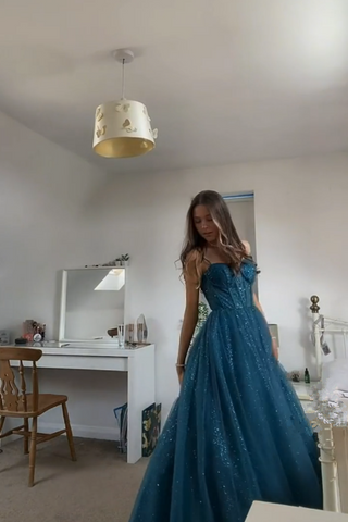 Vestido de fiesta de tul brillante con tirantes finos y corte en A, elegante vestido de noche Y406