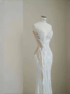 Charming Strapless White Tulle Lace Mermaid Wedding Dress,Long Prom Evening Dress Y8678
