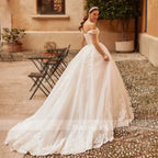 HERBURNL Princess Vestidos de novia preciosos hechos a medida, sexys, con hombros descubiertos, apliques de encaje, elegantes batas de novia 
