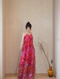 Robe de bal/soirée en tulle imprimé, coupe trapèze, référence Y8539