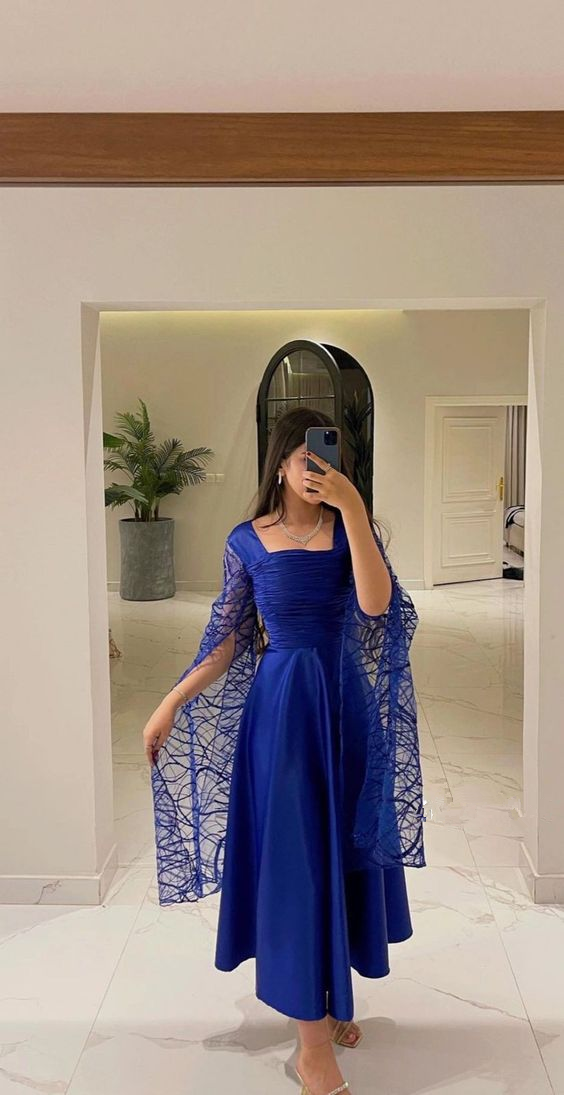 Vestido de fiesta vintage azul real hasta el tobillo, corte en A, largo hasta el tobillo, para mujer, vestido de noche formal Y5022