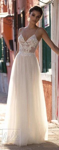 Baoleely Sexy Modest Illusion Backless Wedding Dresses Dot Lace Beach Bridal Gown vestido de noiva mariage gelinlik abiti da sposa