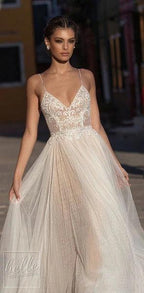 Baoleely Sexy Modest Illusion Backless Wedding Dresses Dot Lace Beach Bridal Gown vestido de noiva mariage gelinlik abiti da sposa