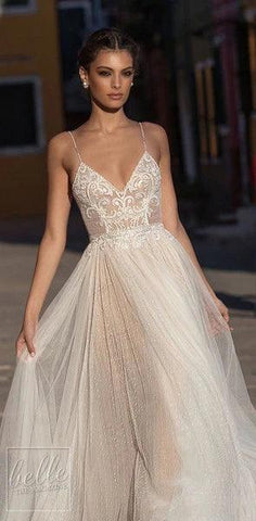 NumberSea Sexy Modeste Illusion Dos Nu Robes De Mariée Dot Dentelle Plage Robe De Mariée robe de mariée mariage gelinlik abiti da sposa