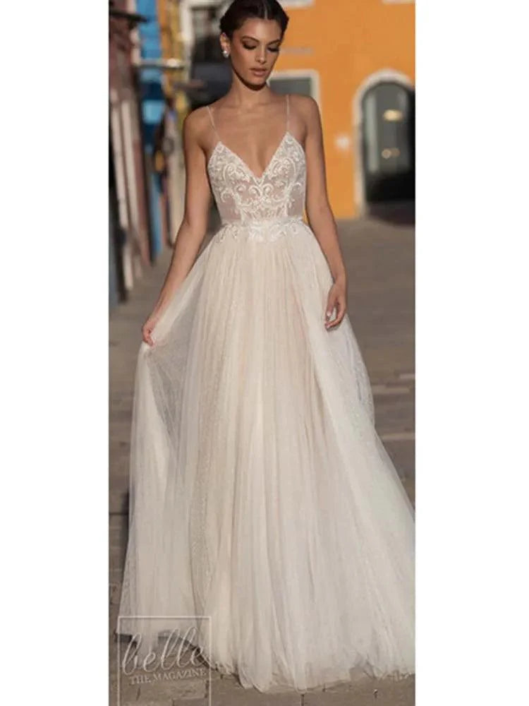 Baoleely Sexy Modest Illusion Backless Wedding Dresses Dot Lace Beach Bridal Gown vestido de noiva mariage gelinlik abiti da sposa