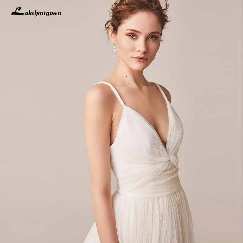 Robe de mariée sexy à fines bretelles en tulle, Vestido De Novia, sans manches, col en V, dos nu, robe de mariée 