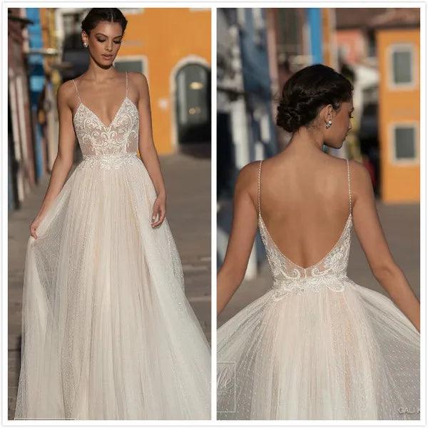 Baoleely Sexy Modest Illusion Backless Wedding Dresses Dot Lace Beach Bridal Gown vestido de noiva mariage gelinlik abiti da sposa