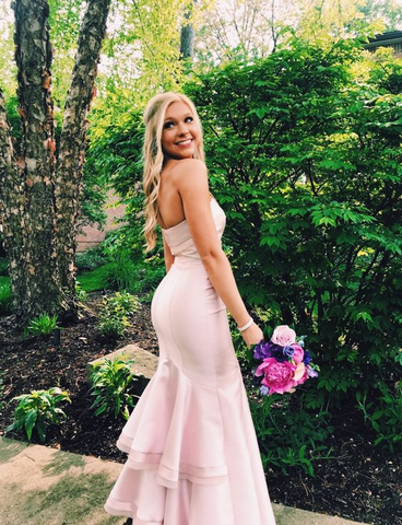 Elegante vestido de sirena rosa para baile de graduación, vestido de noche rosa Y6446