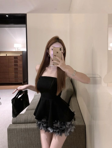 Robe de cocktail bustier en tulle noir à fleurs 3D, robe de bal bustier Y8105