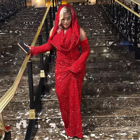 Charming Red Sequin Sheath Prom Dress Red Evening Dress Y4701