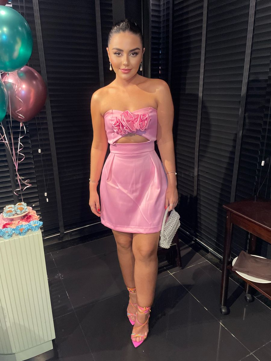 Robe de bal rose sans bretelles, robe de soirée rose chic Y2138