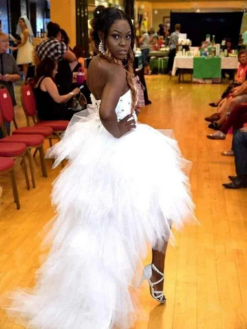 Vestido largo de fiesta de tul blanco con corte asimétrico, vestido de noche formal Y7849