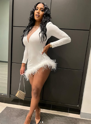 Vestido de fiesta blanco con escote pronunciado, estilo irregular y esponjoso, modelo Y332