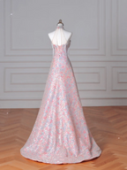 Precioso vestido de fiesta rosa con lentejuelas y cuentas, corte en A, modelo Y8637