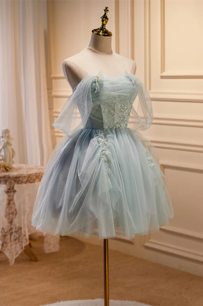 Vestido de fiesta plisado con hombros descubiertos color verde salvia empolvado Y2713
