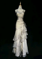Elegante vestido de noche largo de corte A con capas Y7776