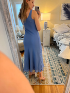 Vestido de fiesta sencillo de gasa azul, vestido de noche azul, vestido de playa azul Y4619