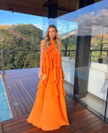 Robe de bal orange à volants, robe de soirée, robe de fête Y4735