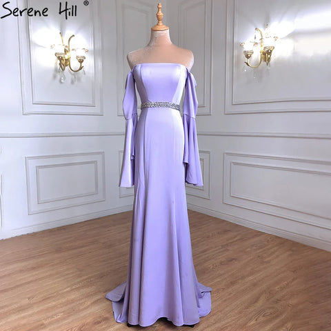 Sale Pink Off Shoulder Mermaid Sexy Evening Dressese Long Trumpet Sleeves Simple Evening Gowns 2025 LA70191