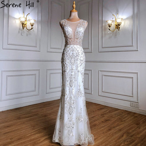 Luxury Ivory Mermaid Evening Dresses Gowns 2025 Beading Elegant With Train Formal Dress LA71109