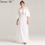 On Sale No Return No Refund Sale Half Sleeve Dream Feather Tassel  Evening Dresses 2025 White Pearls Fashion Sexy Formal Evening Gowns LA6225