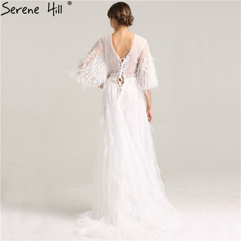 En oferta. Sin devoluciones ni reembolsos. Vestidos de noche de ensueño con plumas y borlas, manga corta, colección 2025, perlas blancas, moda, vestidos de noche formales y sexys LA6225 