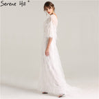 On Sale No Return No Refund Sale Half Sleeve Dream Feather Tassel  Evening Dresses 2025 White Pearls Fashion Sexy Formal Evening Gowns LA6225
