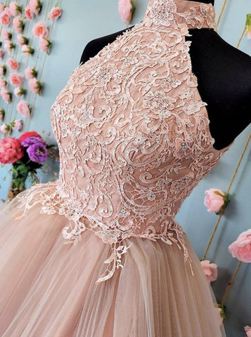 Robes de bal courtes mignonnes en tulle et dentelle dos nu, robes de soirée 