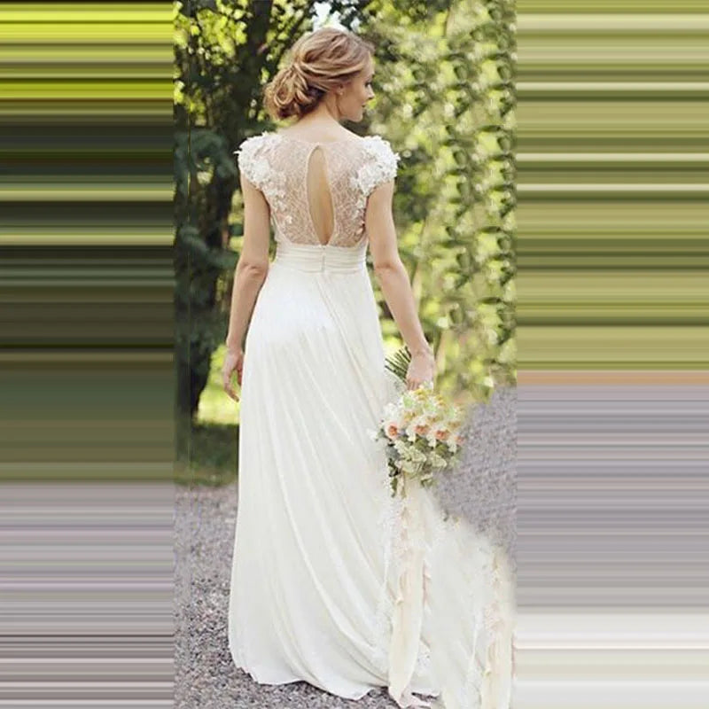 Robe de mariée haute couture blanche à appliques 3D, décolleté en V profond, dos nu, traîne balayée, coupe trapèze, en satin, confection sur mesure 