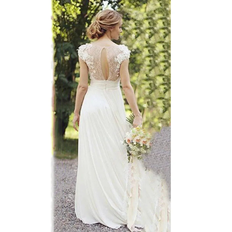 Robe de mariée haute couture blanche à appliques 3D, décolleté en V profond, dos nu, traîne balayée, coupe trapèze, en satin, confection sur mesure 