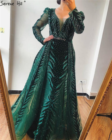 Vestido de noche de terciopelo rojo vino, mangas largas, diseño de lujo, con cuentas, vestido formal, talla grande 2025, LA60903 