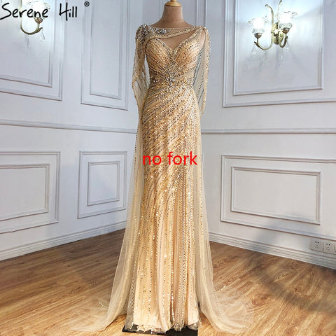 Luxus Champagner Sexy Split Abendkleider 2025 Diamant Sleeveless Meerjungfrau Formale Kleid Ruhigen Hill LA70301