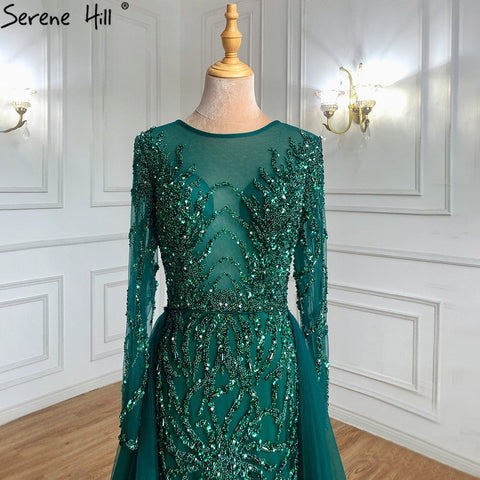Muslim Green With Train Evening Dresses Gowns 2025 Mermaid Beading Elegant Luxury For Women Party LA71107