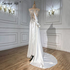 Beige Mermaid Overskirt Evening Dresses Gowns 2025 Satin Beaded Elegant For Women Party LA71199