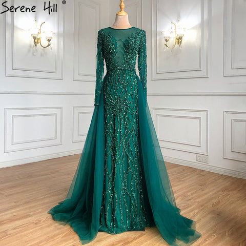 Muslim Green With Train Evening Dresses Gowns 2025 Mermaid Beading Elegant Luxury For Women Party LA71107
