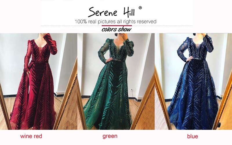 Velvet Wine Red Evening Dresses Long Sleeves Luxury Design Beading  Formal Dress 2025 Plus Size LA60903
