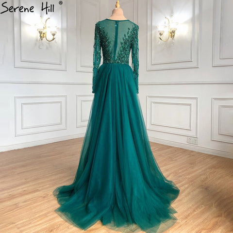 Muslim Green With Train Evening Dresses Gowns 2025 Mermaid Beading Elegant Luxury For Women Party LA71107